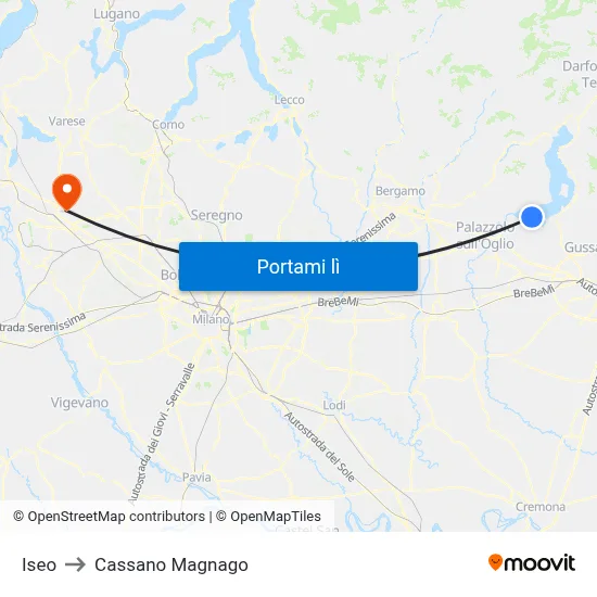 Iseo to Cassano Magnago map