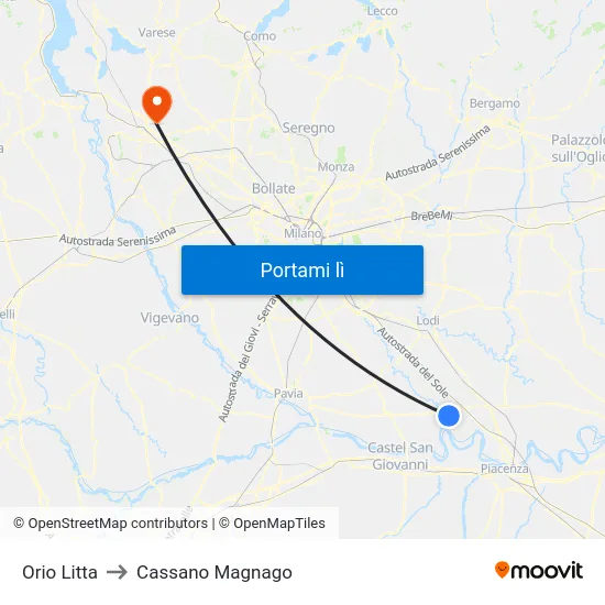 Orio Litta to Cassano Magnago map