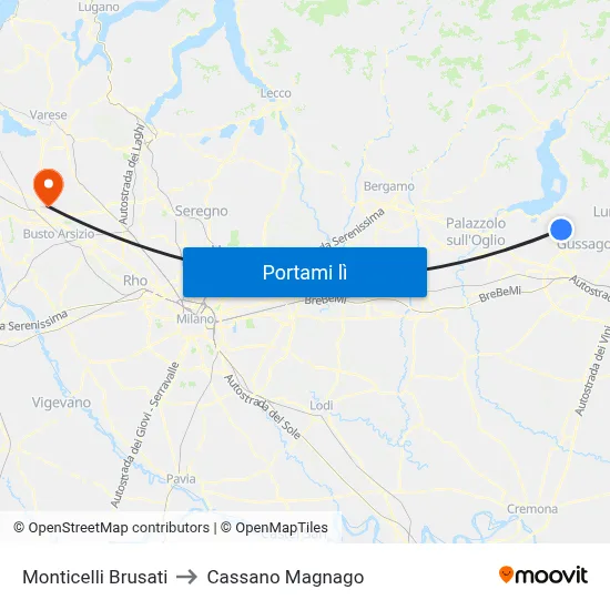 Monticelli Brusati to Cassano Magnago map