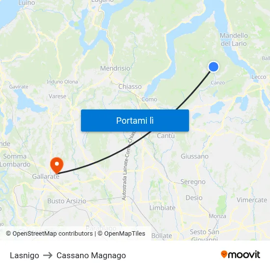 Lasnigo to Cassano Magnago map
