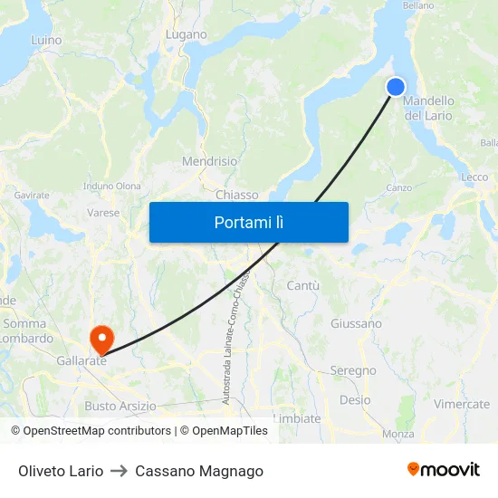 Oliveto Lario to Cassano Magnago map