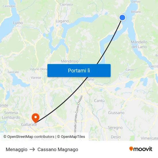 Menaggio to Cassano Magnago map