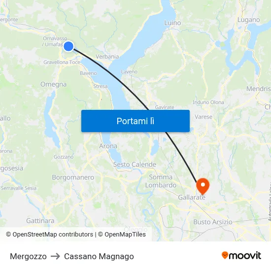 Mergozzo to Cassano Magnago map