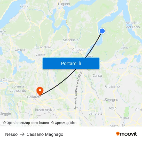Nesso to Cassano Magnago map
