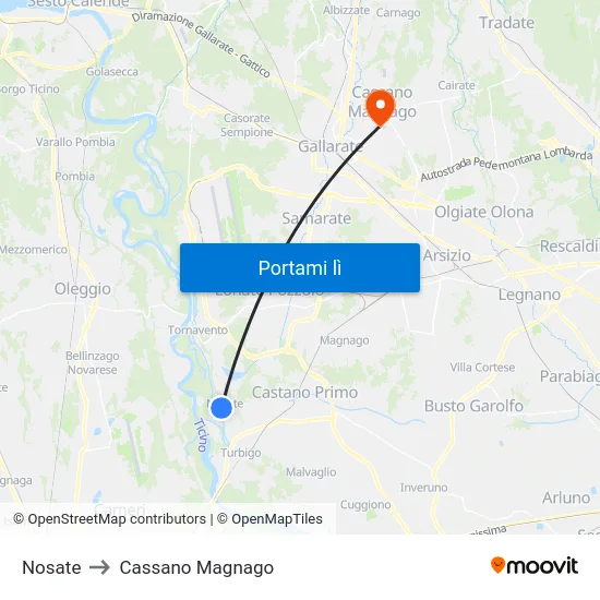 Nosate to Cassano Magnago map