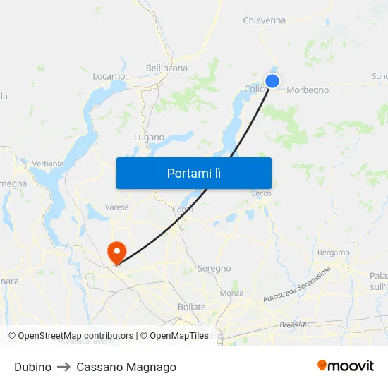 Dubino to Cassano Magnago map