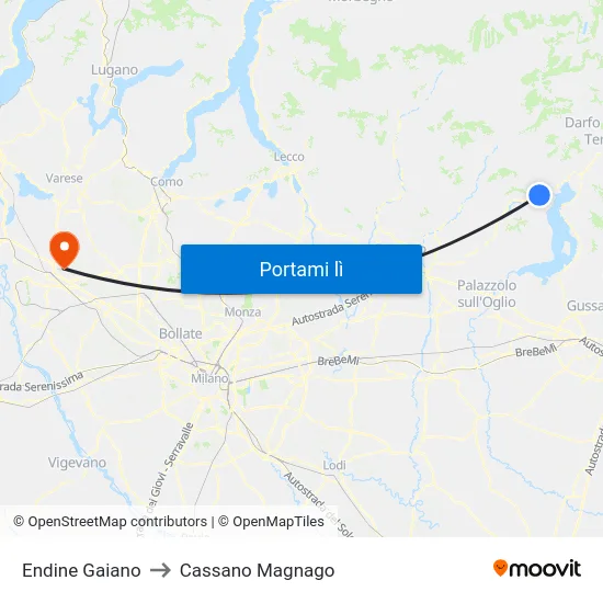 Endine Gaiano to Cassano Magnago map