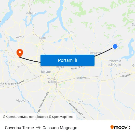 Gaverina Terme to Cassano Magnago map