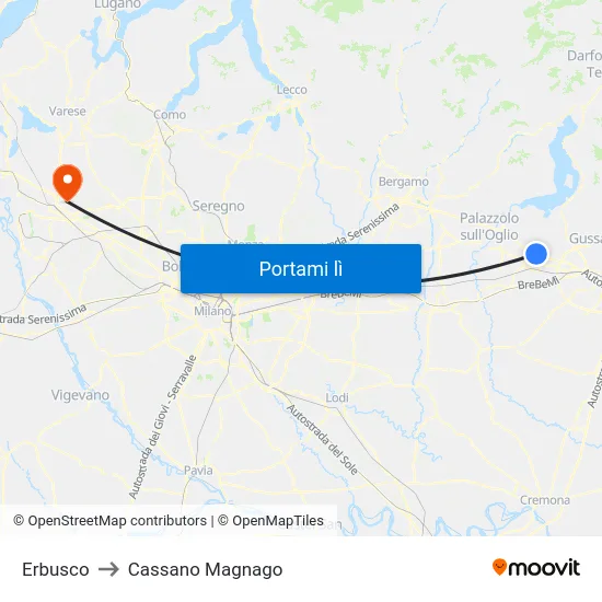 Erbusco to Cassano Magnago map