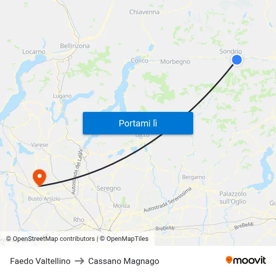 Faedo Valtellino to Cassano Magnago map