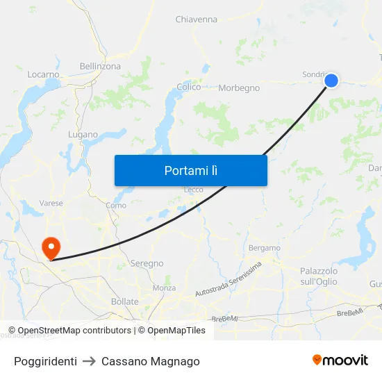 Poggiridenti to Cassano Magnago map
