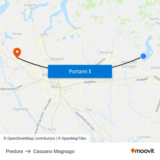 Predore to Cassano Magnago map