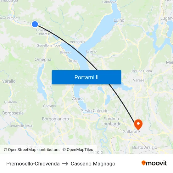 Premosello-Chiovenda to Cassano Magnago map