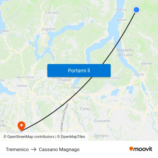 Tremenico to Cassano Magnago map