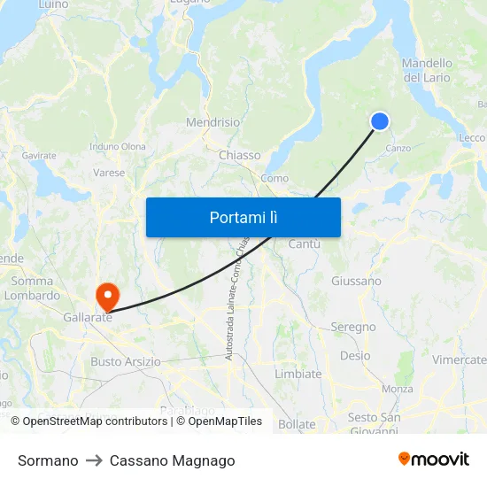 Sormano to Cassano Magnago map