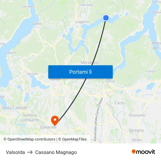 Valsolda to Cassano Magnago map