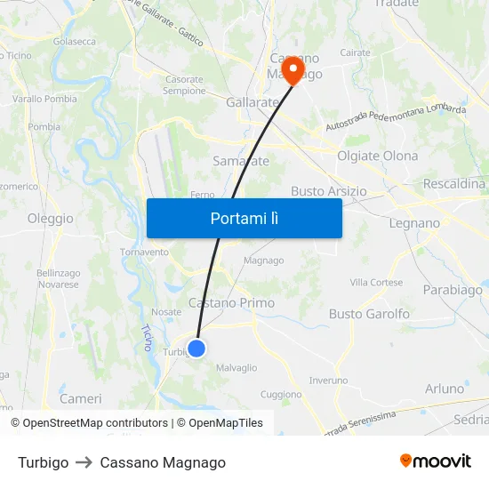 Turbigo to Cassano Magnago map