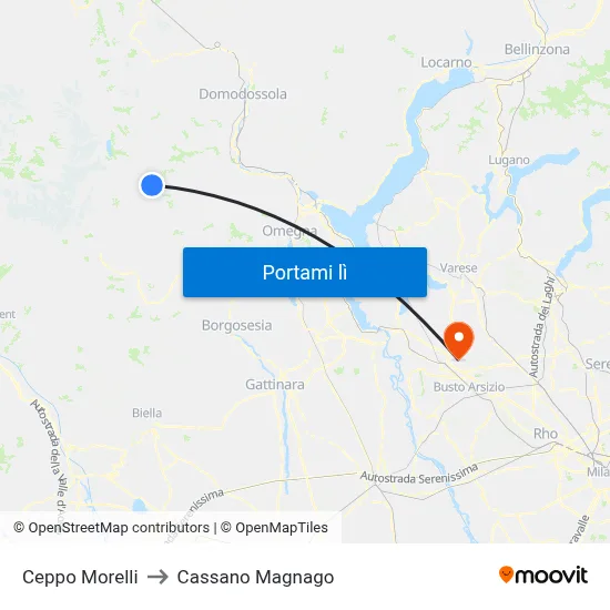 Ceppo Morelli to Cassano Magnago map