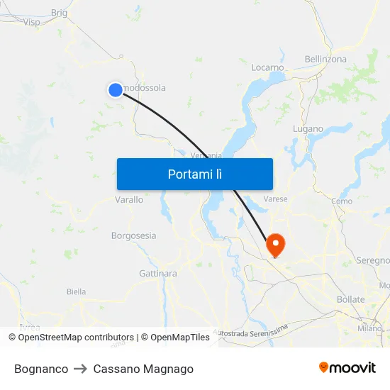 Bognanco to Cassano Magnago map