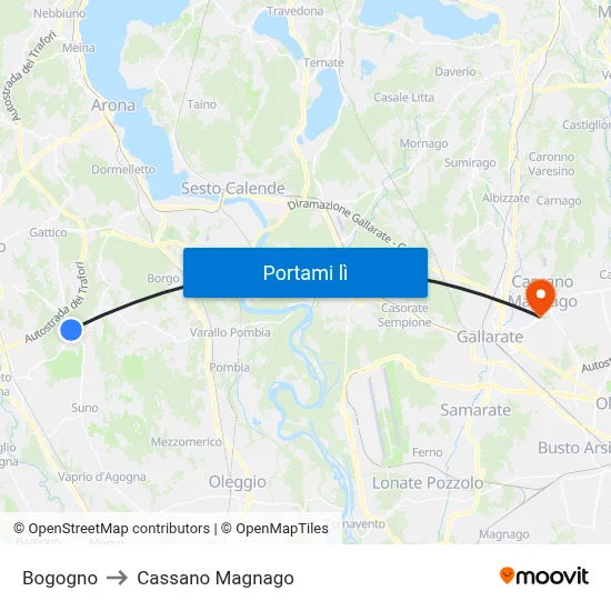 Bogogno to Cassano Magnago map