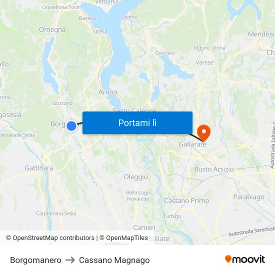 Borgomanero to Cassano Magnago map