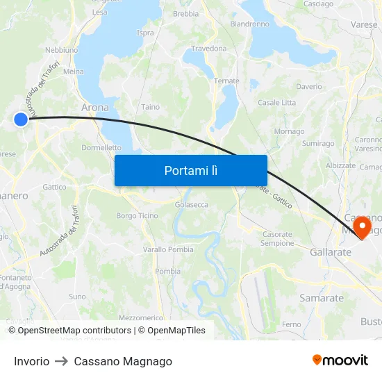 Invorio to Cassano Magnago map