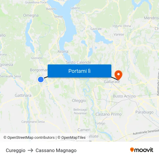 Cureggio to Cassano Magnago map