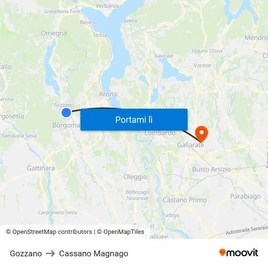 Gozzano to Cassano Magnago map