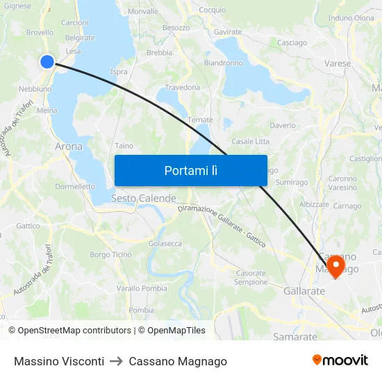Massino Visconti to Cassano Magnago map