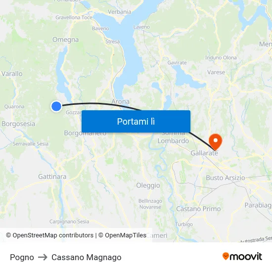 Pogno to Cassano Magnago map