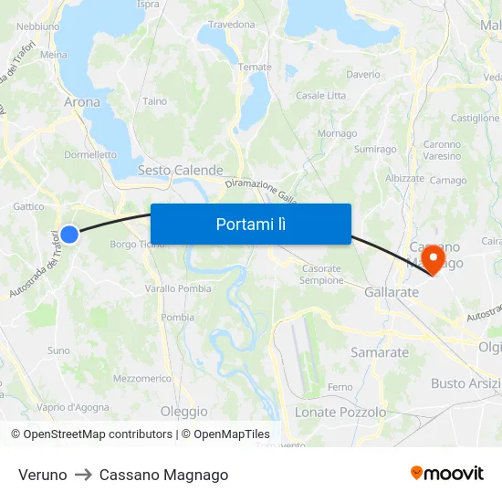 Veruno to Cassano Magnago map