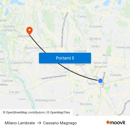 Milano Lambrate to Cassano Magnago map