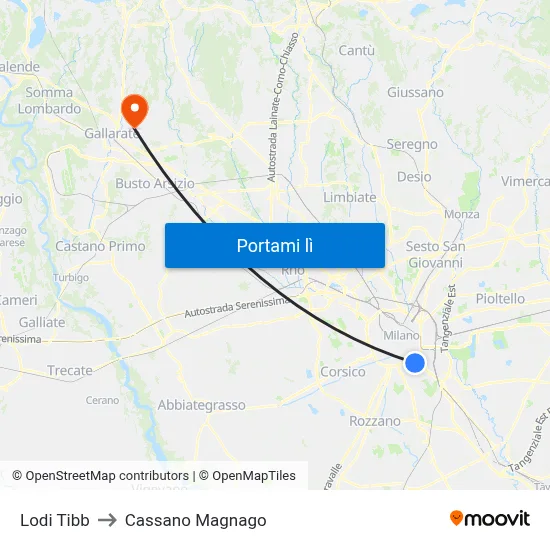 Lodi Tibb to Cassano Magnago map