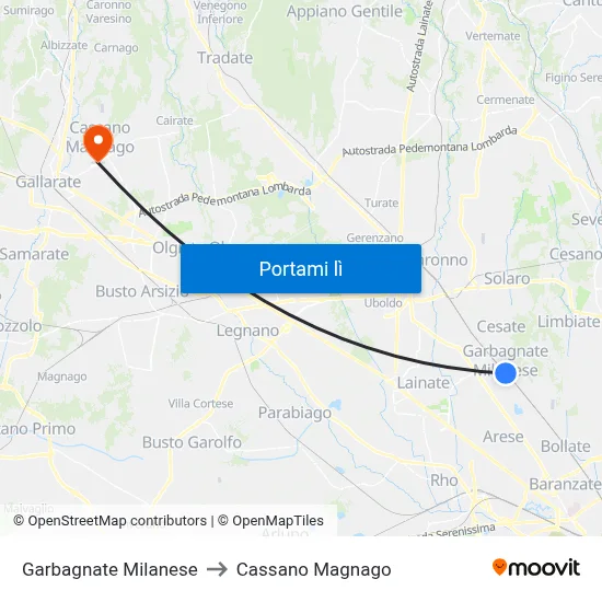 Garbagnate Milanese to Cassano Magnago map