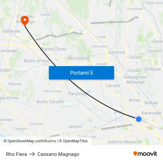 Rho Fiera to Cassano Magnago map