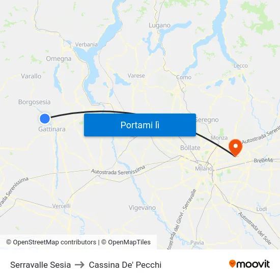 Serravalle Sesia to Cassina De' Pecchi map