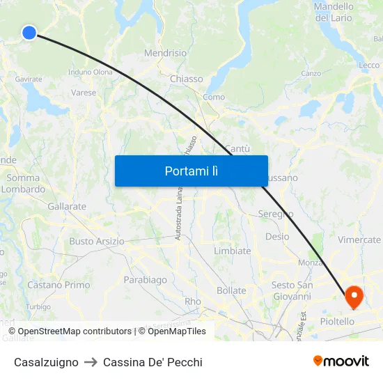 Casalzuigno to Cassina De' Pecchi map