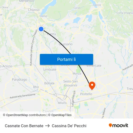 Casnate Con Bernate to Cassina De' Pecchi map