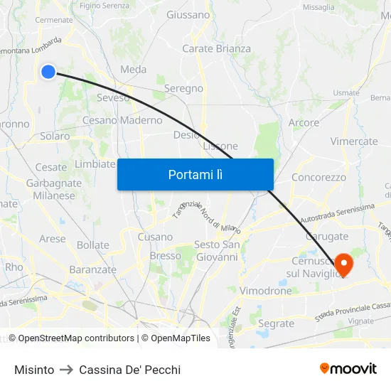 Misinto to Cassina De' Pecchi map