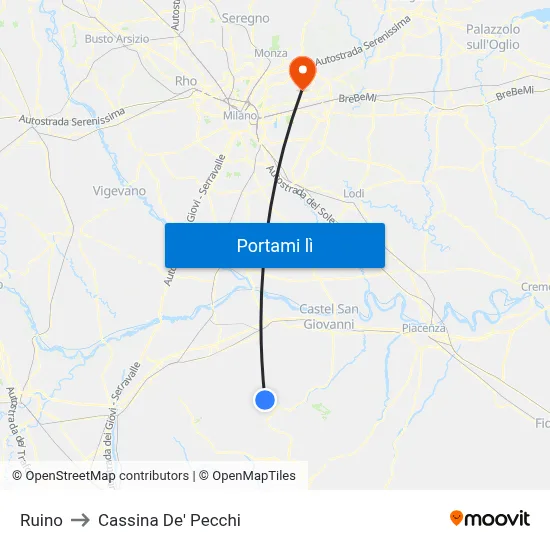 Ruino to Cassina De' Pecchi map