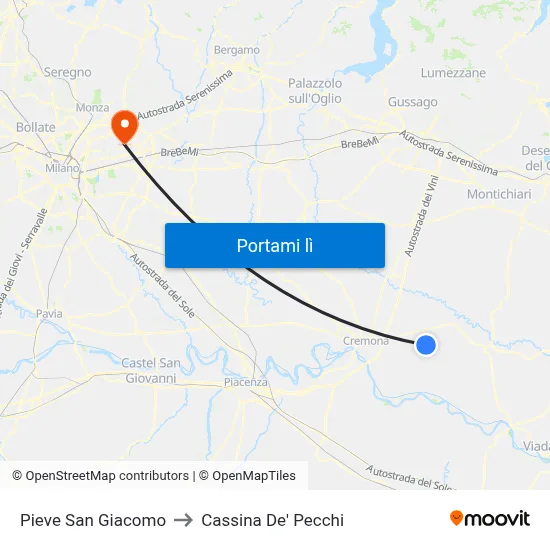 Pieve San Giacomo to Cassina De' Pecchi map