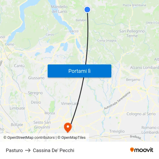 Pasturo to Cassina De' Pecchi map