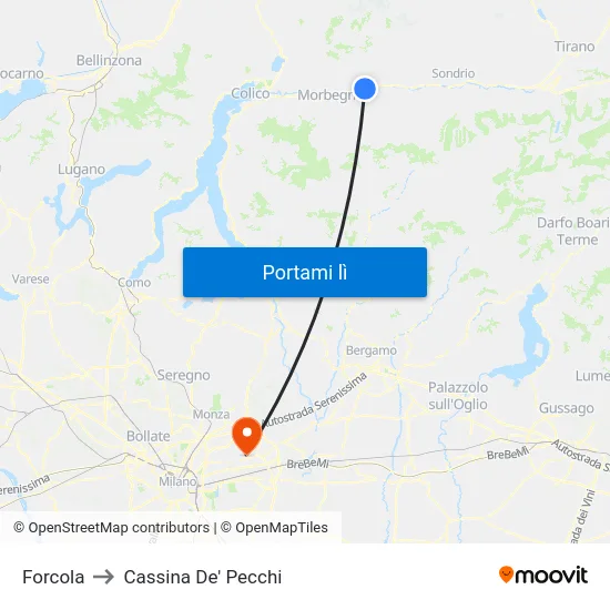 Forcola to Cassina De' Pecchi map