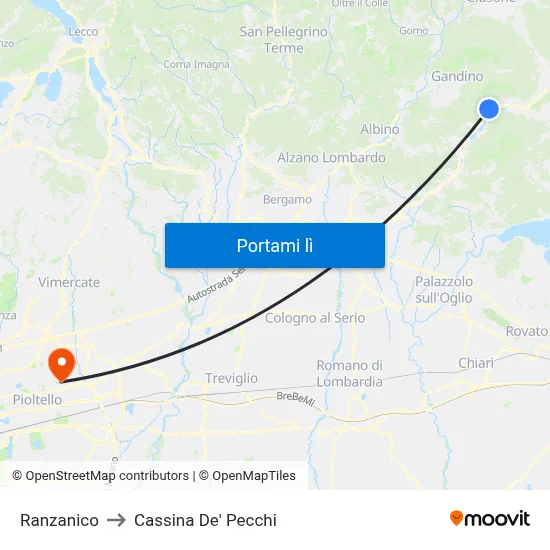 Ranzanico to Cassina De' Pecchi map