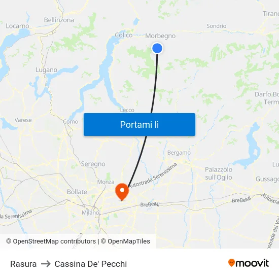 Rasura to Cassina De' Pecchi map