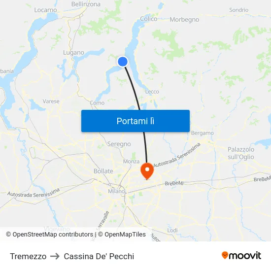 Tremezzo to Cassina De' Pecchi map