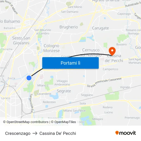 Crescenzago to Cassina De' Pecchi map