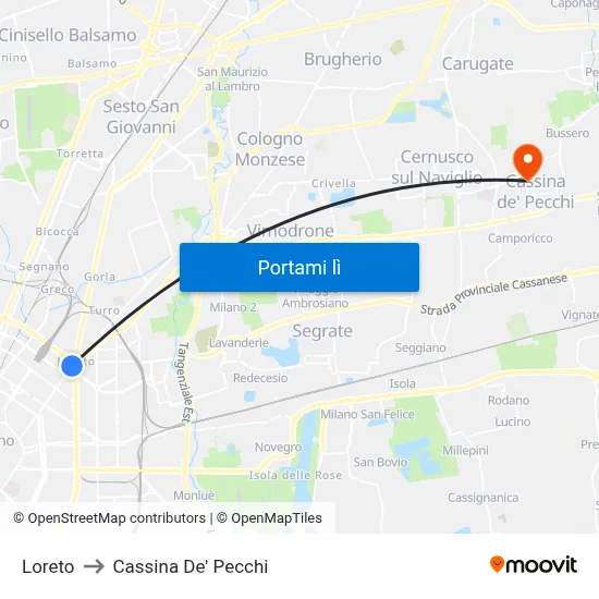 Loreto to Cassina De' Pecchi map