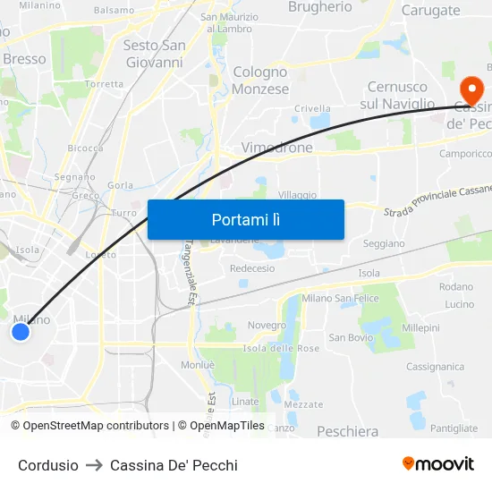 Cordusio to Cassina De' Pecchi map