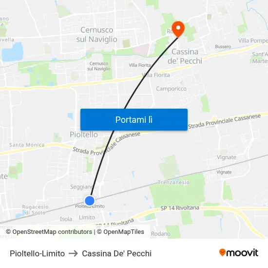 Pioltello-Limito to Cassina De' Pecchi map
